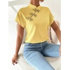 image:imageMakeMeChic Womens Chinese Shirts Summer Cheongsam Tops Mock Neck Buckle Short Sleeve BlouseYellow