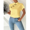 image:imageMakeMeChic Womens Chinese Shirts Summer Cheongsam Tops Mock Neck Buckle Short Sleeve BlouseYellow