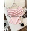 image:imageMakeMeChic Womens Cold Shoulder T Shirt Rhinestone Elegant Bow Asymmetrical Dressy Casual TopsPink
