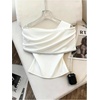 image:imageMakeMeChic Womens Cold Shoulder T Shirt Rhinestone Elegant Bow Asymmetrical Dressy Casual TopsWhite