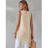 image:imageMakeMeChic Womens Crew Neck Fringe Hem Blouse Sleeveless Keyhole Back Fall Dressy Tank TopsBeige