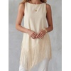 image:imageMakeMeChic Womens Crew Neck Fringe Hem Blouse Sleeveless Keyhole Back Fall Dressy Tank TopsBeige