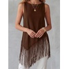 image:imageMakeMeChic Womens Crew Neck Fringe Hem Blouse Sleeveless Keyhole Back Fall Dressy Tank TopsBrown