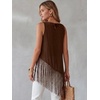 image:imageMakeMeChic Womens Crew Neck Fringe Hem Blouse Sleeveless Keyhole Back Fall Dressy Tank TopsBrown