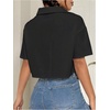 image:imageMakeMeChic Womens Cropped Button Up Shirt Short Sleeve Collar Shirts Blouse Crop TopsBlack