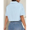 image:imageMakeMeChic Womens Cropped Button Up Shirt Short Sleeve Collar Shirts Blouse Crop TopsBlue