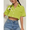 image:imageMakeMeChic Womens Cropped Button Up Shirt Short Sleeve Collar Shirts Blouse Crop TopsGreen