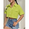 image:imageMakeMeChic Womens Cropped Button Up Shirt Short Sleeve Collar Shirts Blouse Crop TopsGreen