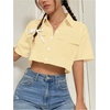 image:imageMakeMeChic Womens Cropped Button Up Shirt Short Sleeve Collar Shirts Blouse Crop TopsMustard Yellow