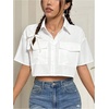 image:imageMakeMeChic Womens Cropped Button Up Shirt Short Sleeve Collar Shirts Blouse Crop TopsWhite