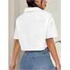 image:imageMakeMeChic Womens Cropped Button Up Shirt Short Sleeve Collar Shirts Blouse Crop TopsWhite