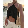 image:imageMakeMeChic Womens Cute Summer Ruffle Halter Crop Tank Top Layered Flowy Y2k Going Out TopsBlack