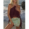 image:imageMakeMeChic Womens Cute Summer Ruffle Halter Crop Tank Top Layered Flowy Y2k Going Out TopsBrown