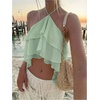 image:imageMakeMeChic Womens Cute Summer Ruffle Halter Crop Tank Top Layered Flowy Y2k Going Out TopsGreen