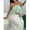 image:imageMakeMeChic Womens Cute Summer Ruffle Halter Crop Tank Top Layered Flowy Y2k Going Out TopsGreen