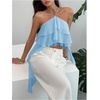 image:imageMakeMeChic Womens Cute Summer Ruffle Halter Crop Tank Top Layered Flowy Y2k Going Out TopsLight Blue