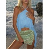 image:imageMakeMeChic Womens Cute Summer Ruffle Halter Crop Tank Top Layered Flowy Y2k Going Out TopsLight Blue