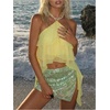 image:imageMakeMeChic Womens Cute Summer Ruffle Halter Crop Tank Top Layered Flowy Y2k Going Out TopsLight Yellow
