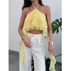image:imageMakeMeChic Womens Cute Summer Ruffle Halter Crop Tank Top Layered Flowy Y2k Going Out TopsLight Yellow