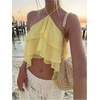 image:imageMakeMeChic Womens Cute Summer Ruffle Halter Crop Tank Top Layered Flowy Y2k Going Out TopsLight Yellow