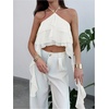 image:imageMakeMeChic Womens Cute Summer Ruffle Halter Crop Tank Top Layered Flowy Y2k Going Out TopsWhite