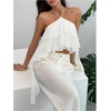 image:imageMakeMeChic Womens Cute Summer Ruffle Halter Crop Tank Top Layered Flowy Y2k Going Out TopsWhite