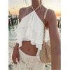 image:imageMakeMeChic Womens Cute Summer Ruffle Halter Crop Tank Top Layered Flowy Y2k Going Out TopsWhite