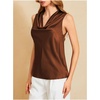 image:imageMakeMeChic Womens Draped Cowl Neck Tops Satin Tank Tops Silk Office Work Shirts Summer BlousesBrown B
