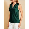 image:imageMakeMeChic Womens Draped Cowl Neck Tops Satin Tank Tops Silk Office Work Shirts Summer BlousesDark Green a