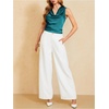 image:imageMakeMeChic Womens Draped Cowl Neck Tops Satin Tank Tops Silk Office Work Shirts Summer BlousesTeal Blue
