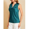 image:imageMakeMeChic Womens Draped Cowl Neck Tops Satin Tank Tops Silk Office Work Shirts Summer BlousesTeal Blue
