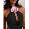image:imageMakeMeChic Womens Draped Neck Halter Top 3D Floral Backless Sleeveless Summer Beach Vacation Crop Tank TopsBlack