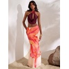 image:imageMakeMeChic Womens Draped Neck Halter Top 3D Floral Backless Sleeveless Summer Beach Vacation Crop Tank TopsRed