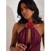 image:imageMakeMeChic Womens Draped Neck Halter Top 3D Floral Backless Sleeveless Summer Beach Vacation Crop Tank TopsRed