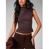 image:imageMakeMeChic Womens Dressy Mock Neck Tops Y2k T Shirt Sleeveless Fitted Summer Going Out TopsCoffee Brown