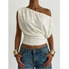 image:imageMakeMeChic Womens Elegant Floral Off The Shoulder Tops Cinched Waist Dressy TopWhite