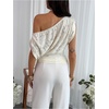 image:imageMakeMeChic Womens Elegant Floral Off The Shoulder Tops Cinched Waist Dressy TopWhite