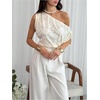 image:imageMakeMeChic Womens Elegant Floral Off The Shoulder Tops Cinched Waist Dressy TopWhite