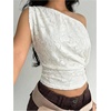 image:imageMakeMeChic Womens Elegant Floral Off The Shoulder Tops Cinched Waist Dressy TopWhite