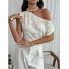 image:imageMakeMeChic Womens Elegant Floral Off The Shoulder Tops Cinched Waist Dressy TopWhite
