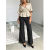 image:imageMakeMeChic Womens Elegant Peplum Tops V Neck Dolman Sleeve Smocked Dressy BlouseApricot