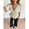 image:imageMakeMeChic Womens Elegant Peplum Tops V Neck Dolman Sleeve Smocked Dressy BlouseApricot