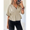image:imageMakeMeChic Womens Elegant Peplum Tops V Neck Dolman Sleeve Smocked Dressy BlouseApricot