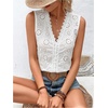 image:imageMakeMeChic Womens Eyelet Lace Blouse Tops Embroidery Sleeveless V Neck Blouses ShirtWhite