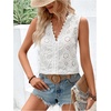 image:imageMakeMeChic Womens Eyelet Lace Blouse Tops Embroidery Sleeveless V Neck Blouses ShirtWhite