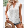 image:imageMakeMeChic Womens Eyelet Lace Blouse Tops Embroidery Sleeveless V Neck Blouses ShirtWhite