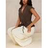 image:imageMakeMeChic Womens Fall Wrap V Neck Blouse Button Up Cap Sleeve Belted Business Dressy TopsBrown