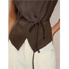 image:imageMakeMeChic Womens Fall Wrap V Neck Blouse Button Up Cap Sleeve Belted Business Dressy TopsBrown