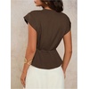 image:imageMakeMeChic Womens Fall Wrap V Neck Blouse Button Up Cap Sleeve Belted Business Dressy TopsBrown