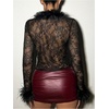 image:imageMakeMeChic Womens Faux Fur Fuzzy Long Sleeve Top Mesh Lace Open Front Y2K Tee ShirtsBlack